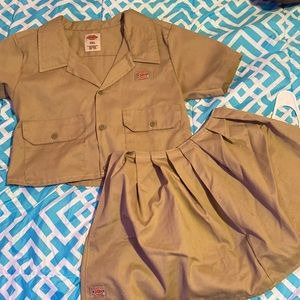 Tan skirt and crop top custom made dickies set VERY GOOD CONDITION